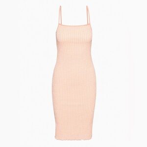 Aritzia Wilfred Jazz Knit Midi Dress Gingham Seersucker Orange Size Small